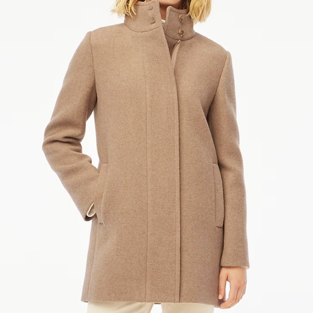 J.Crew Factory City Coat - Wool Blend Button Neck Jacket - Size 10